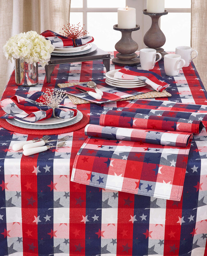 Patriotic Plaid & Star Design Table Tablecloth