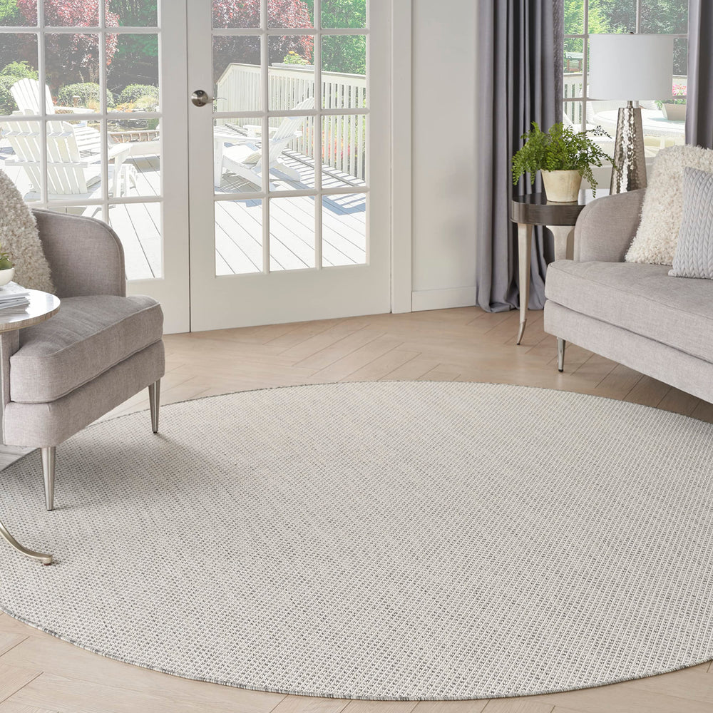 Nourison Courtyard Indoor/Outdoor Ivory Silver 10' x Round Area Rug Easy 10' x Round - Ivory/Silver