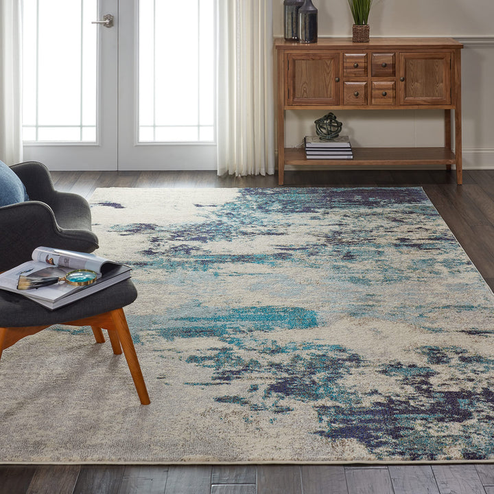 Nourison Celestial Modern Abstract Ivory/Teal Blue 6'7'' x 9'7'' Area-Rug 6'7" x 9'7" - Ivory/Blue