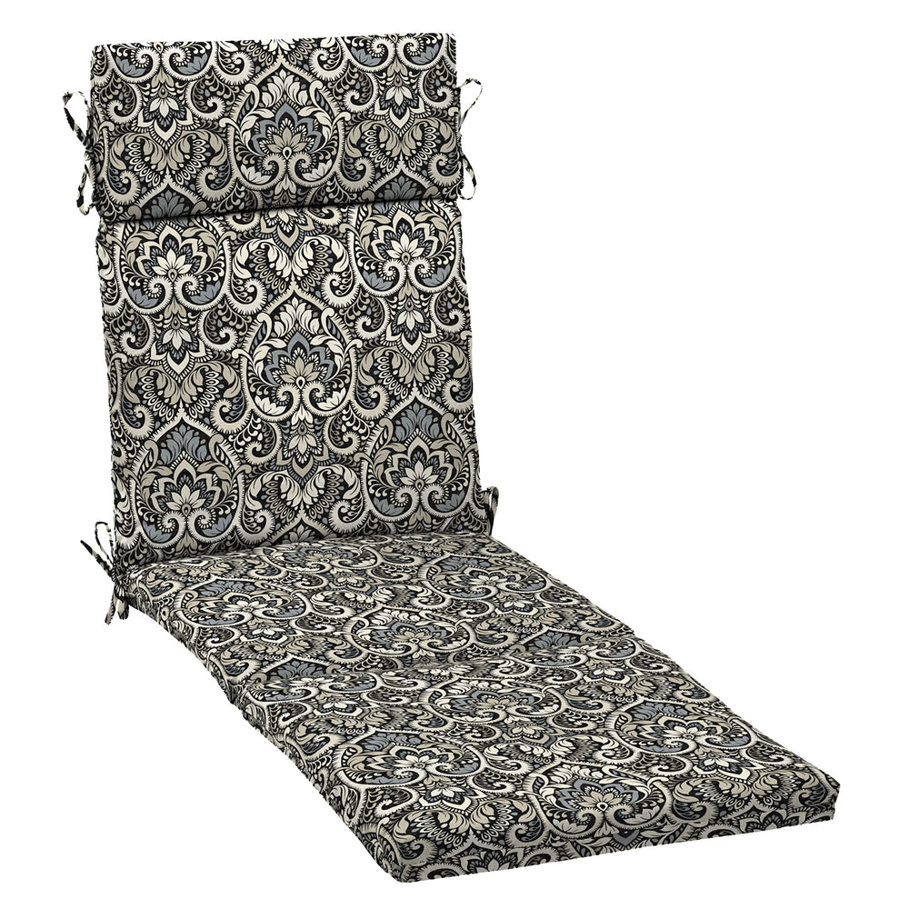 Arden Selections Outdoor Chaise Cushion 1 x 7 Rain-Proof Fade Resistant 7 x 72 in L x 21 in W x 2.5 in H - Black Aurora Damask