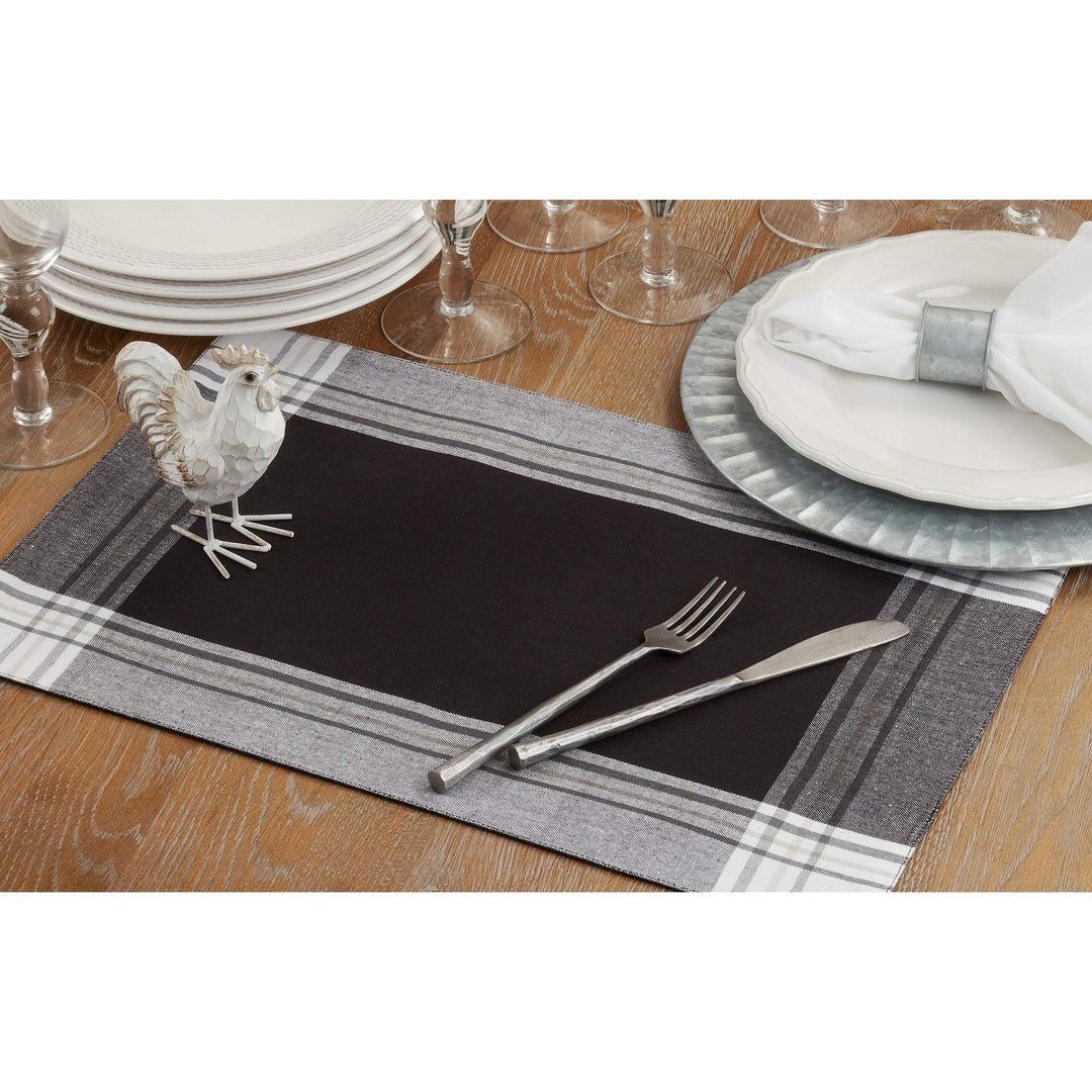 Striped Border Design Placemats (Set of 4) Black Oblong Cotton