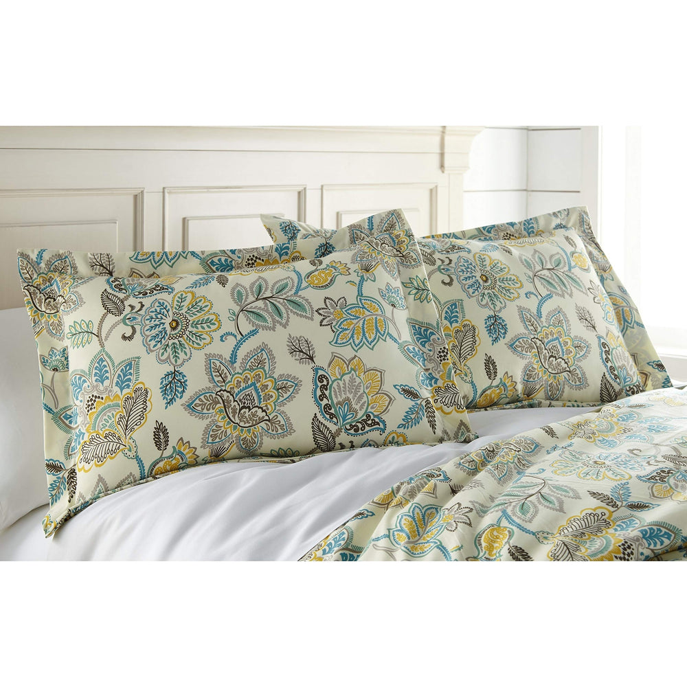 3 Piece Cream Green Flower Theme Duvet Cover Set King/Cal King Blue Teal - Diamond Home USA