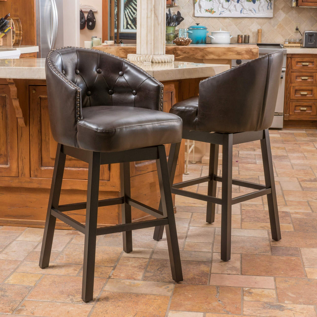 31-inch Bonded Leather Swivel Backed Barstool (Set of 2) by Brown Transitional