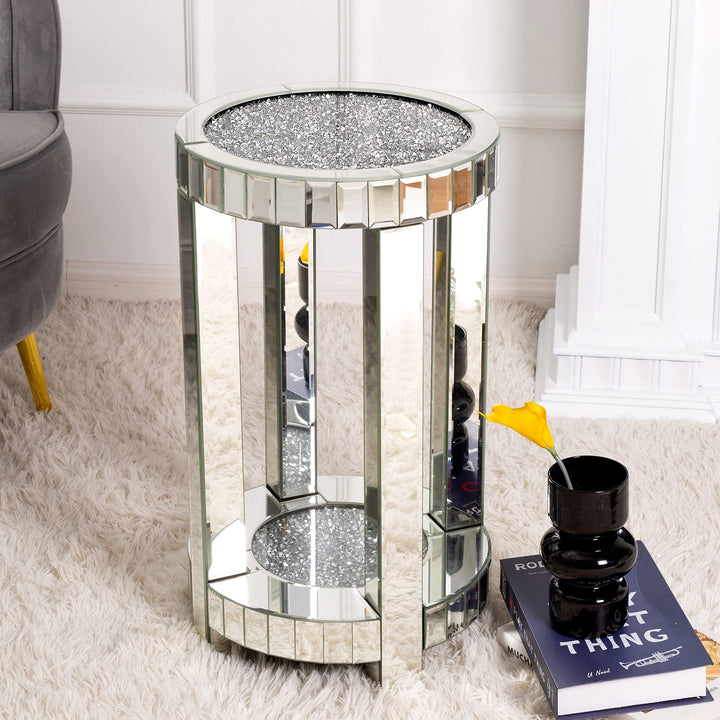 18" h Round Glass End Table 4 Legs Mirror Side Silver Mirrored Modern