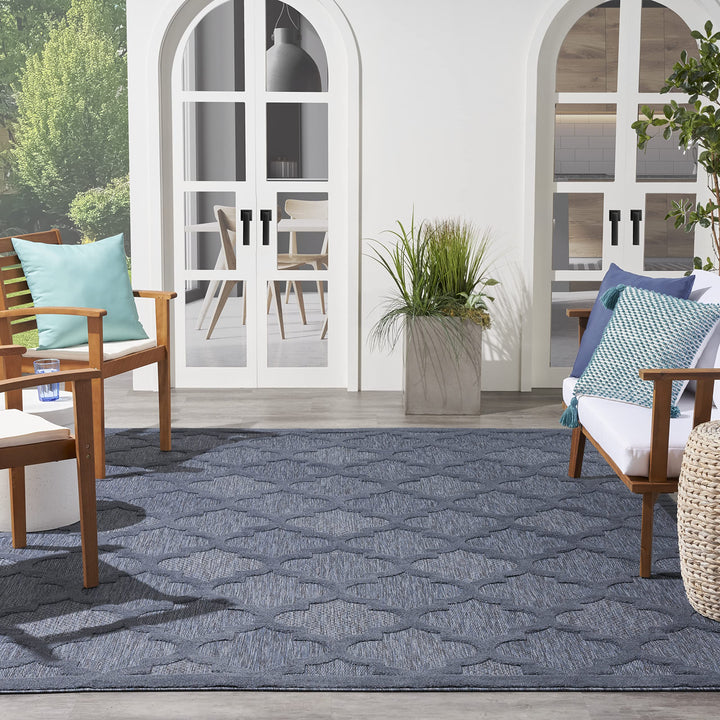 Nourison Easy Care Moroccan Navy Blue 8' x 10' Area Rug Trellis Easy Cleaning 8' x 10' - Navy/Blue