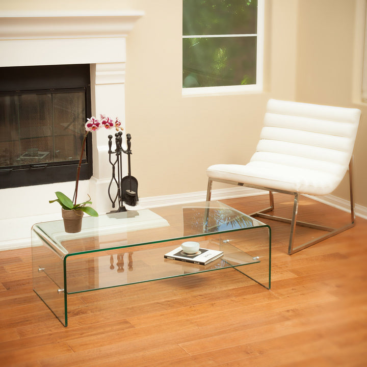 Christopher Knight Home Ramona Glass Coffee Table with Shelf Transparent