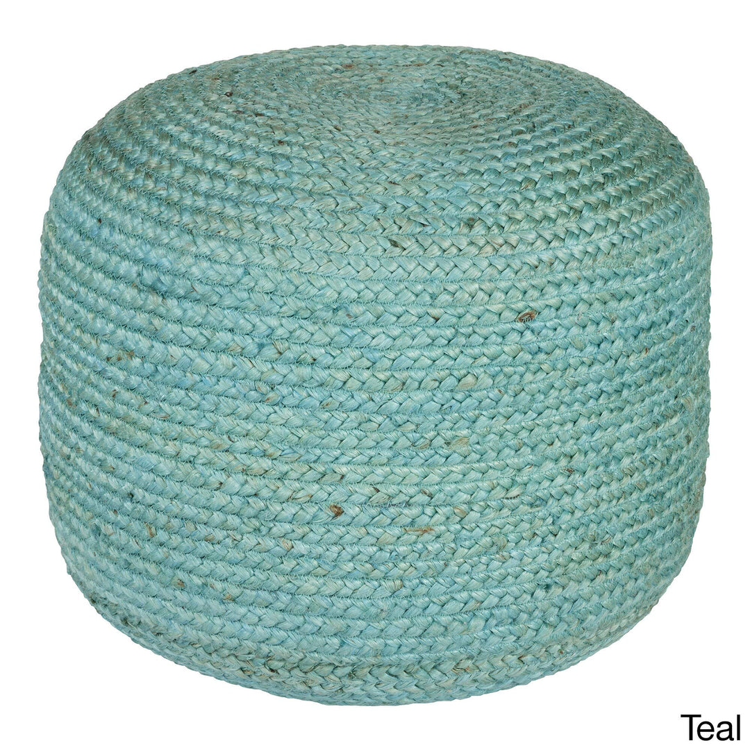 Large Jute Ottoman Teal Braid Weave Textured Round Pouf Natural Braided for