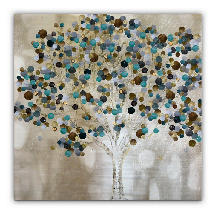 A TEAL TREE 24x24 Hand Embellished Gallery Wrapped Canvas