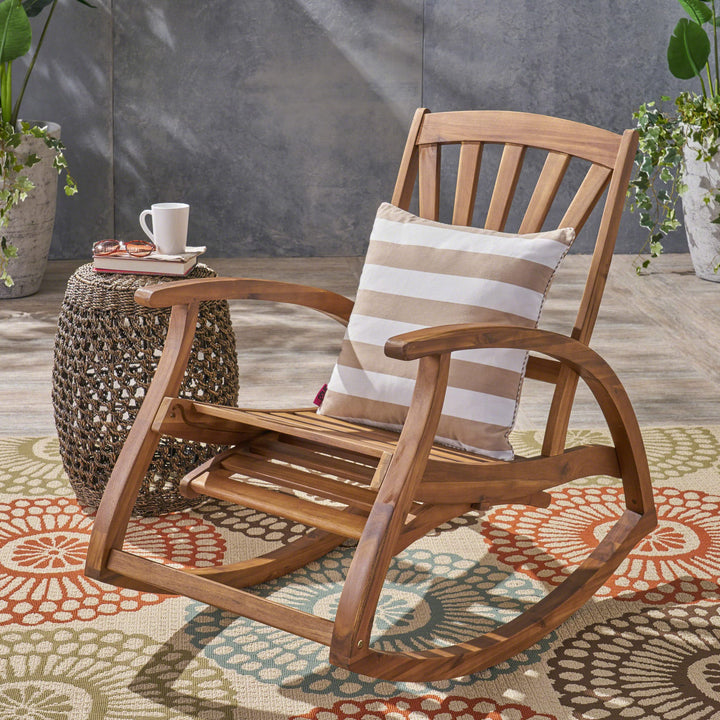 Christopher Knight Home Alva Outdoor Acacia Wood Rocking Chair with Footrest Finish