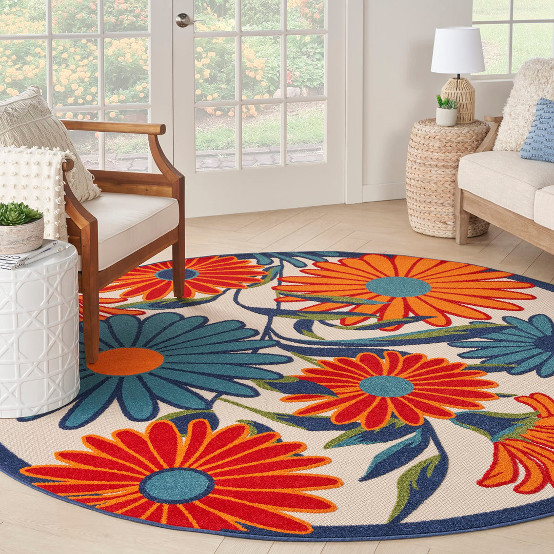 Nourison Aloha Outdoor Multicolor 10' x Round Area Rug Easy Cleaning Non 10' x Round - Multicolor