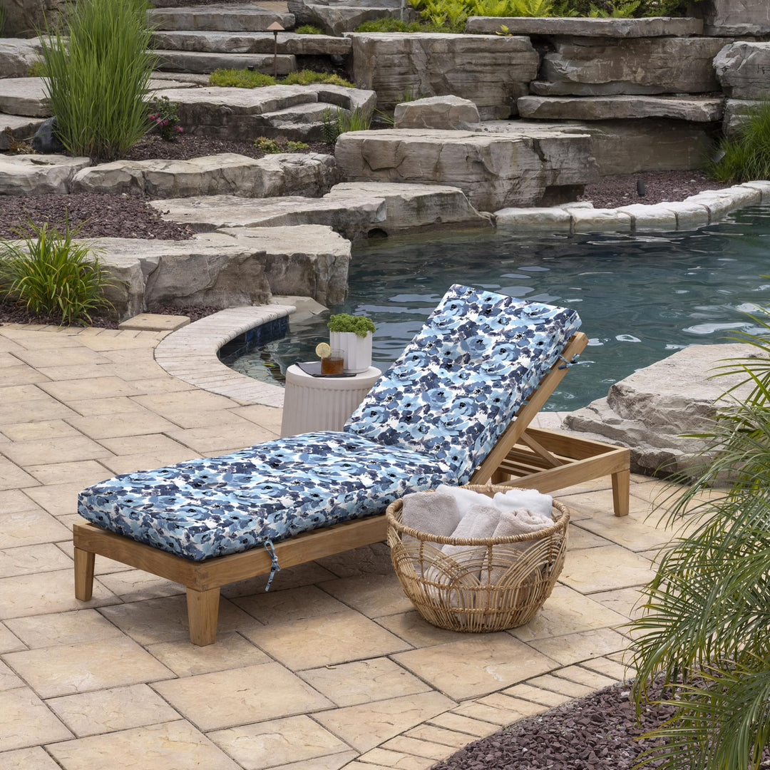 Arden Selections Outdoor Plush Modern Tufted Chaise Cushion 76 x 22 Water Garden Floral