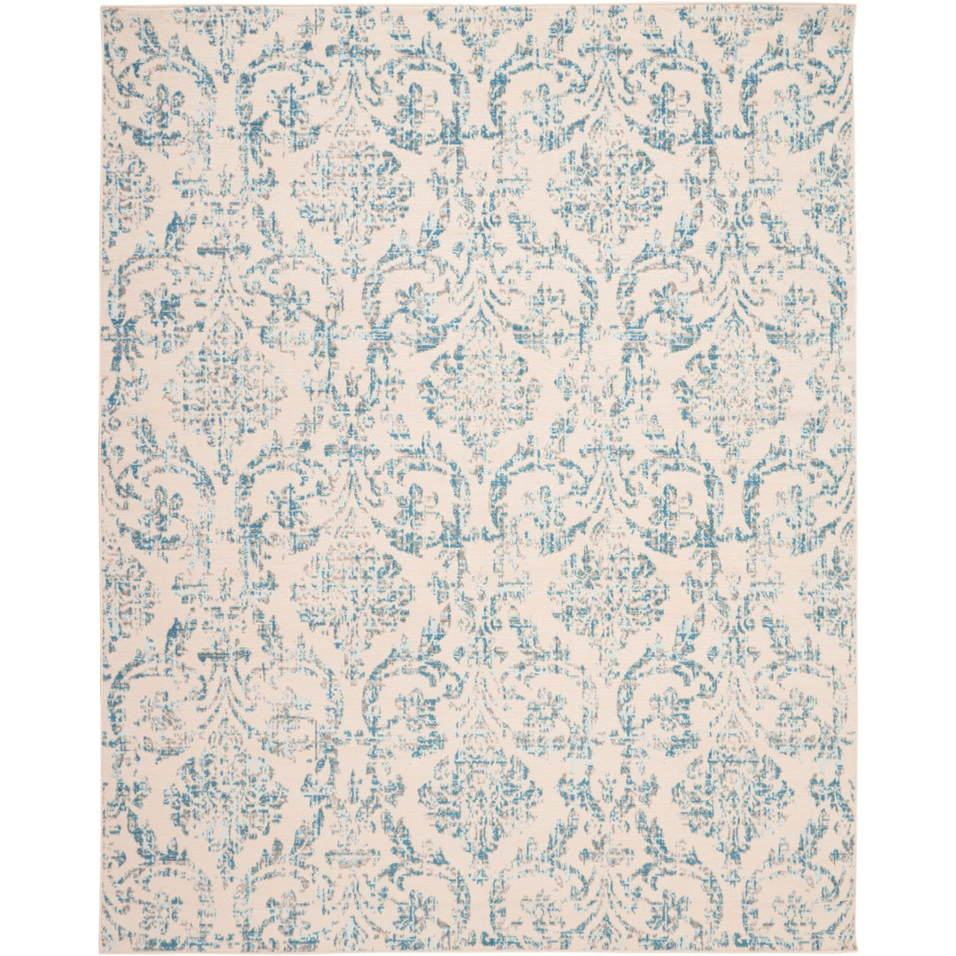 Nourison Jubilant Damask Ivory/Blue 7'10" x 9'10" Area -Rug Easy -Cleaning Non 7'10" x 9'10" - Ivory/Blue