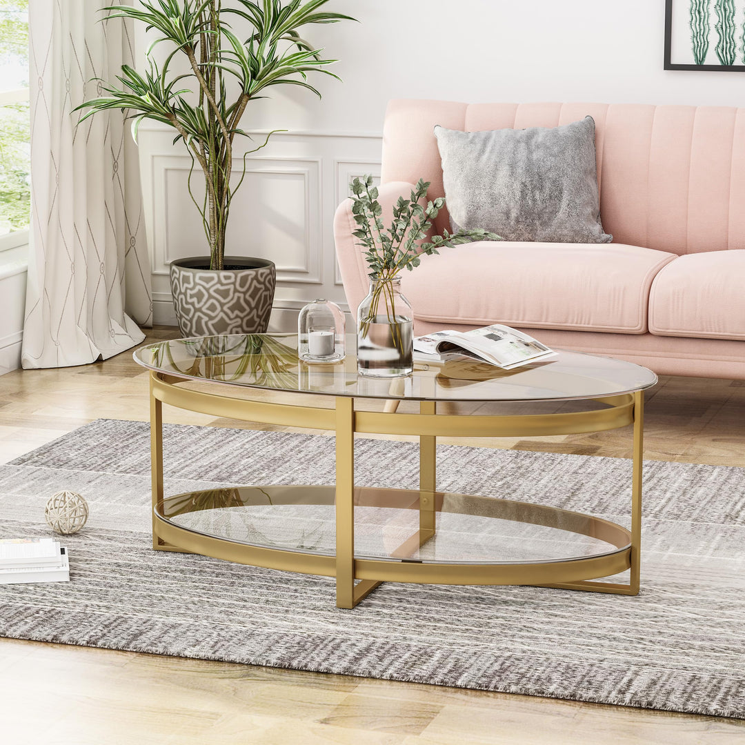 Christopher Knight Home Bell Tempered Glass Coffee Table|Round|Modern|Brass