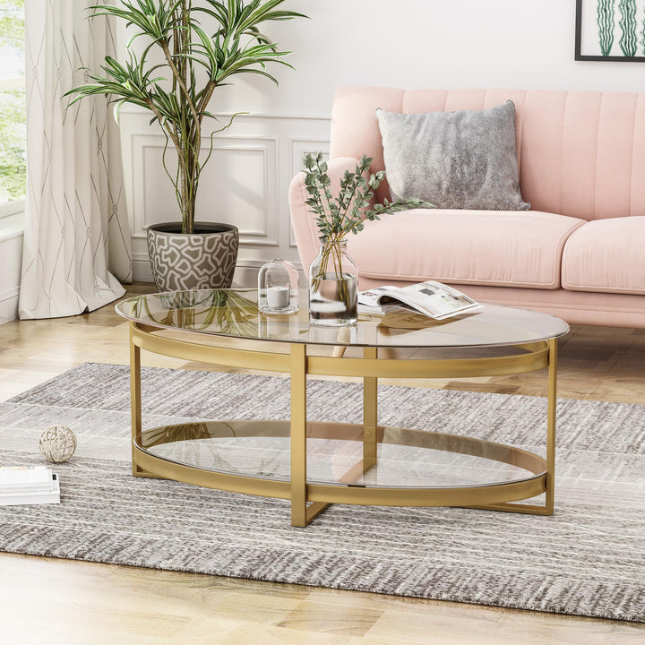 Christopher Knight Home Bell Tempered Glass Coffee Table|Round|Modern|Brass