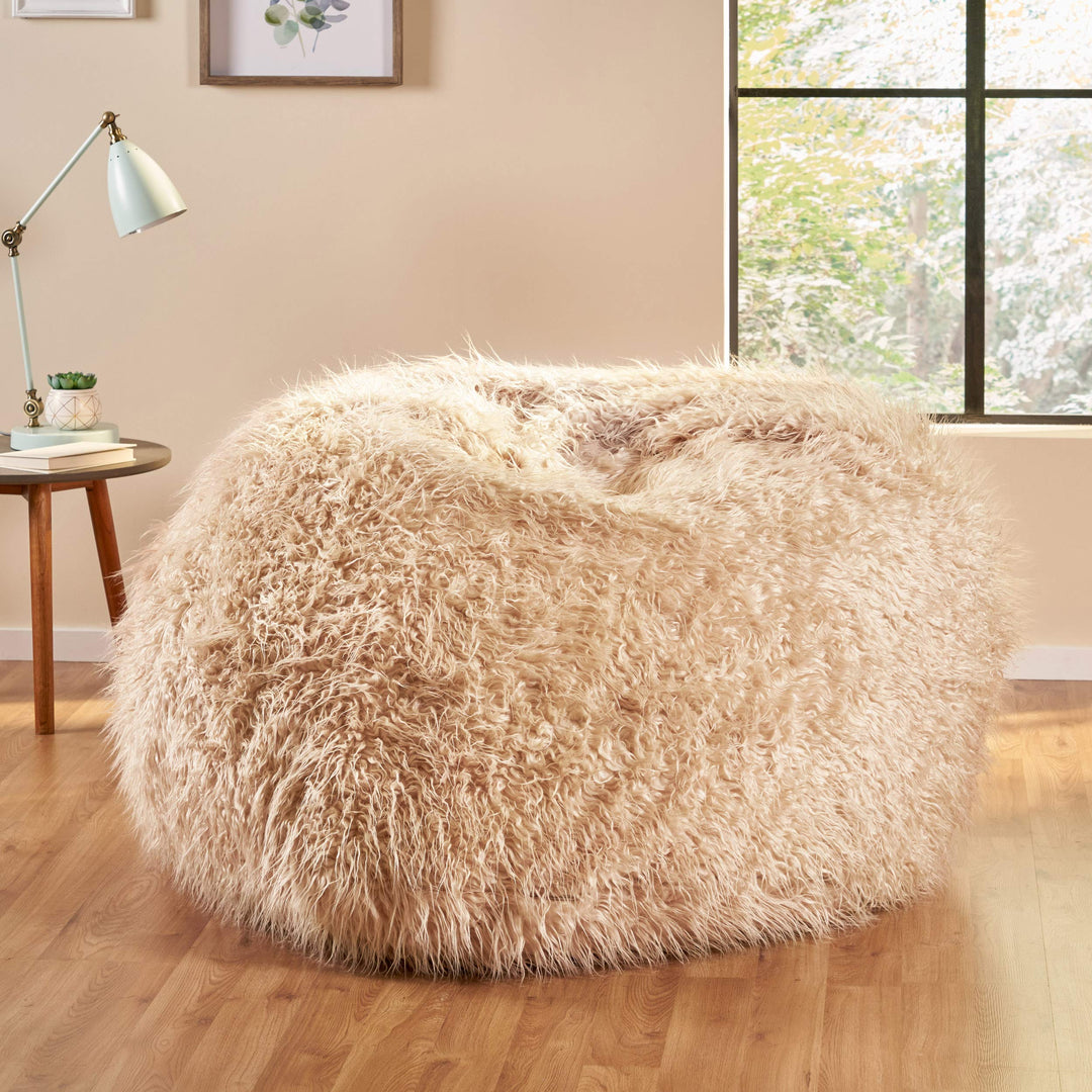 Christopher Knight Home Lycus 5 Ft Long Faux Fur Bean Bag Taupe