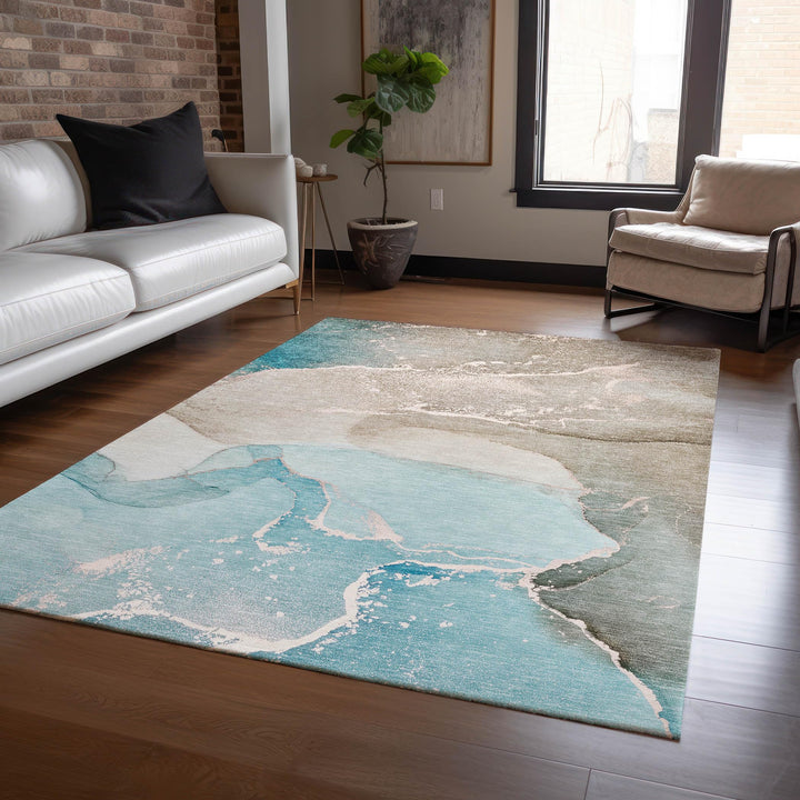 Machine Washable Indoor/ Outdoor Abstract Marble Chantille Rug