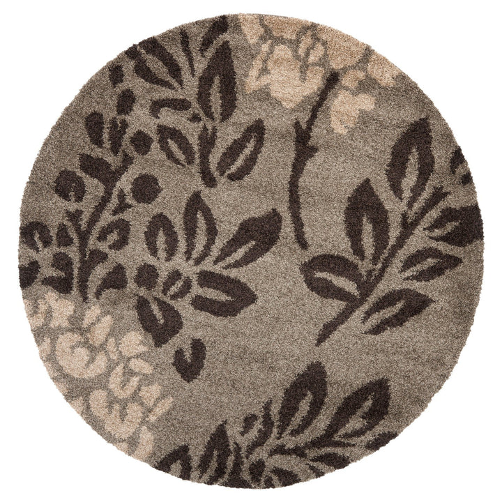 SAFAVIEH Florida Shag Collection 4' Round Smoke / Dark Brown SG456 Floral