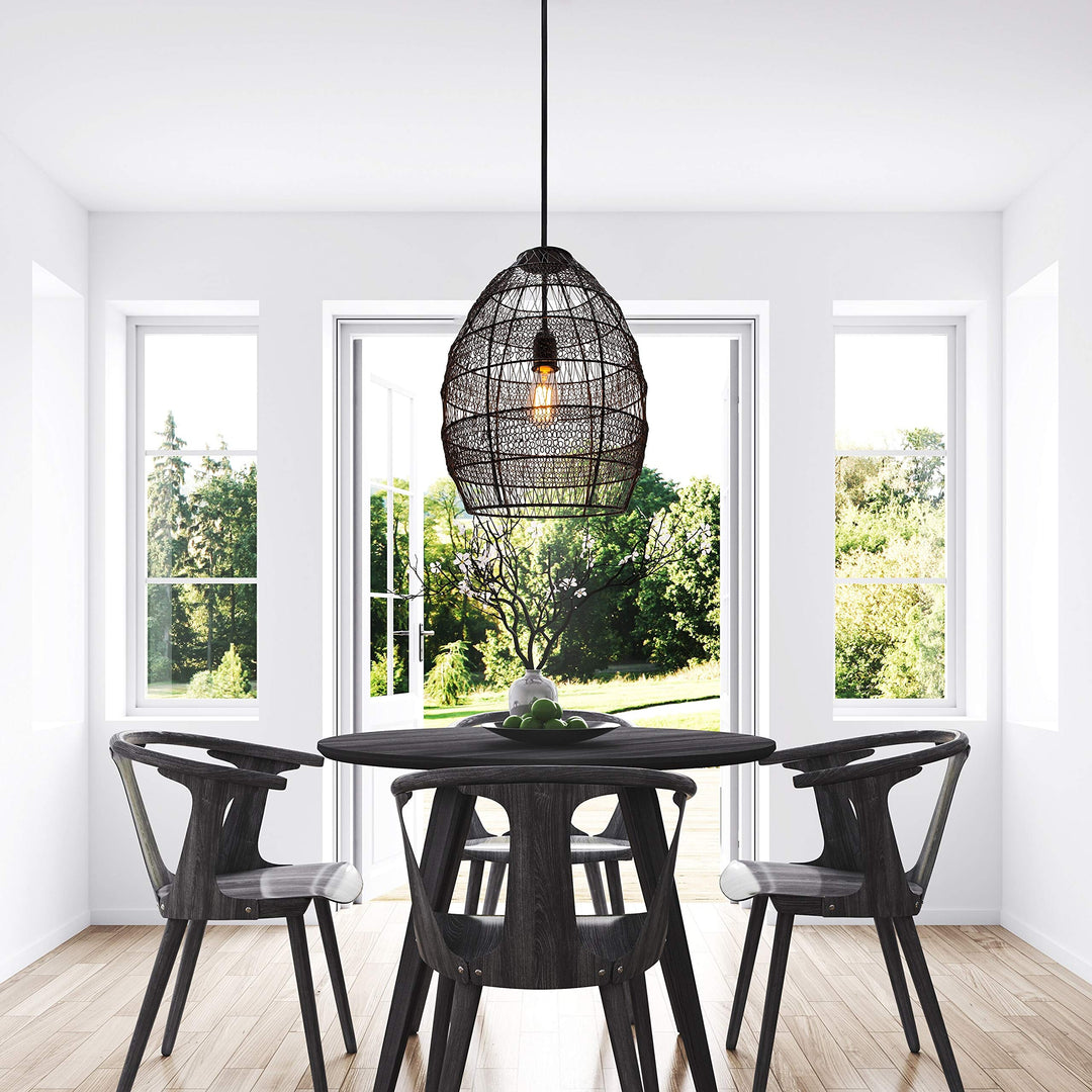 18.5-inch Woven Modern Cage Oversized 1-Light Pendant Black Industrial