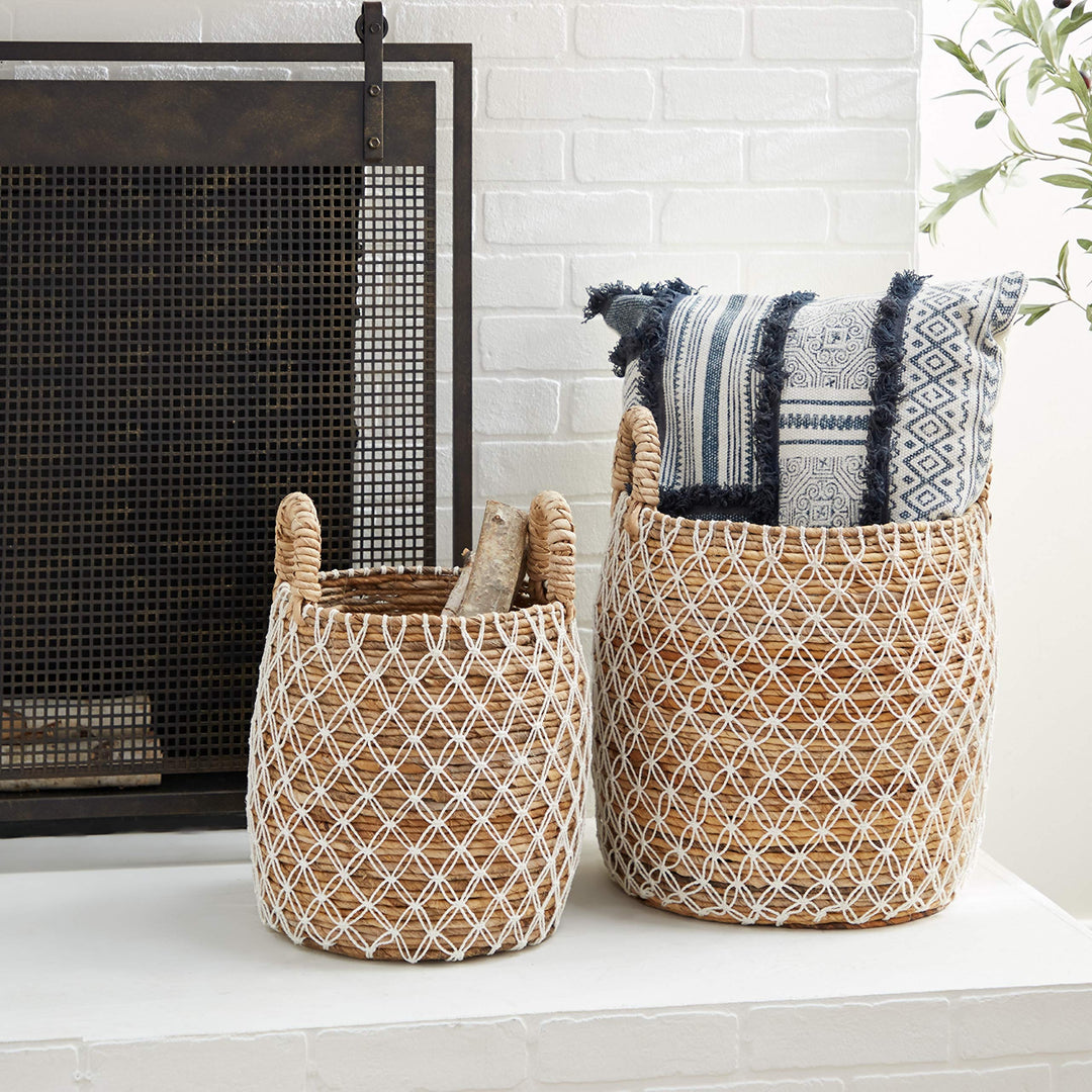 Brown Banana Leaf Natural Storage Basket (Set Of 2) 17 X 19