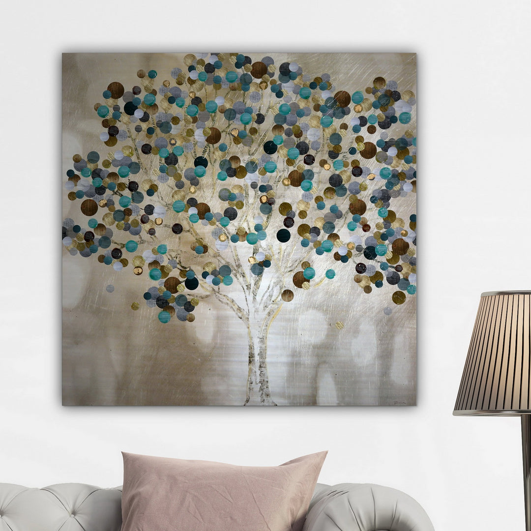 A TEAL TREE 24x24 Hand Embellished Gallery Wrapped Canvas - Diamond Home USA