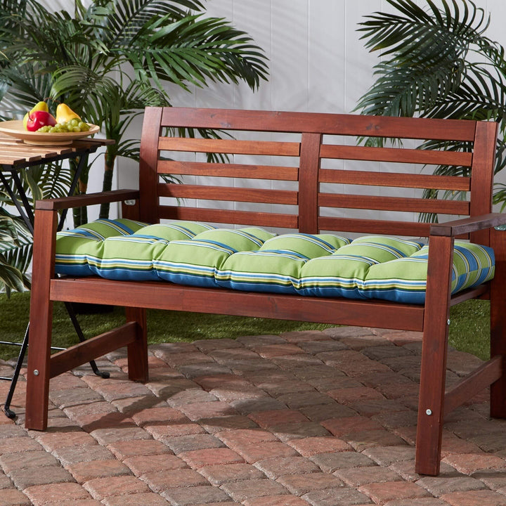 Cayman Stripe 18-inch X 51-inch Outdoor Bench Cushion Blue Green Striped