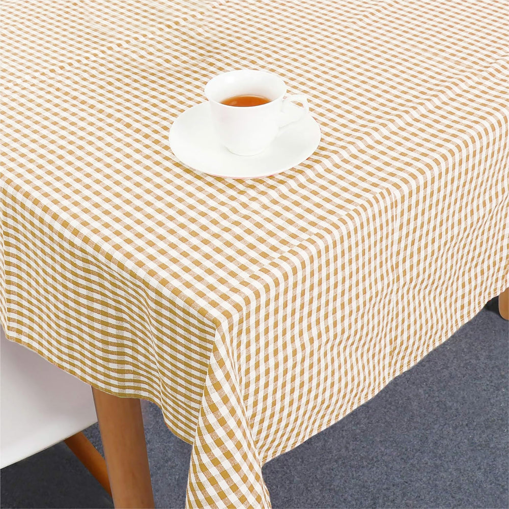 55"x94" Peva Vinyl Beige Plaid Tablecloth with Flannel Backing Table Cover - Diamond Home USA