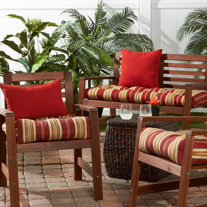 20-inch Outdoor Stripe Chair Cushion (Set of 2) Red Yellow Striped raditional - Diamond Home USA