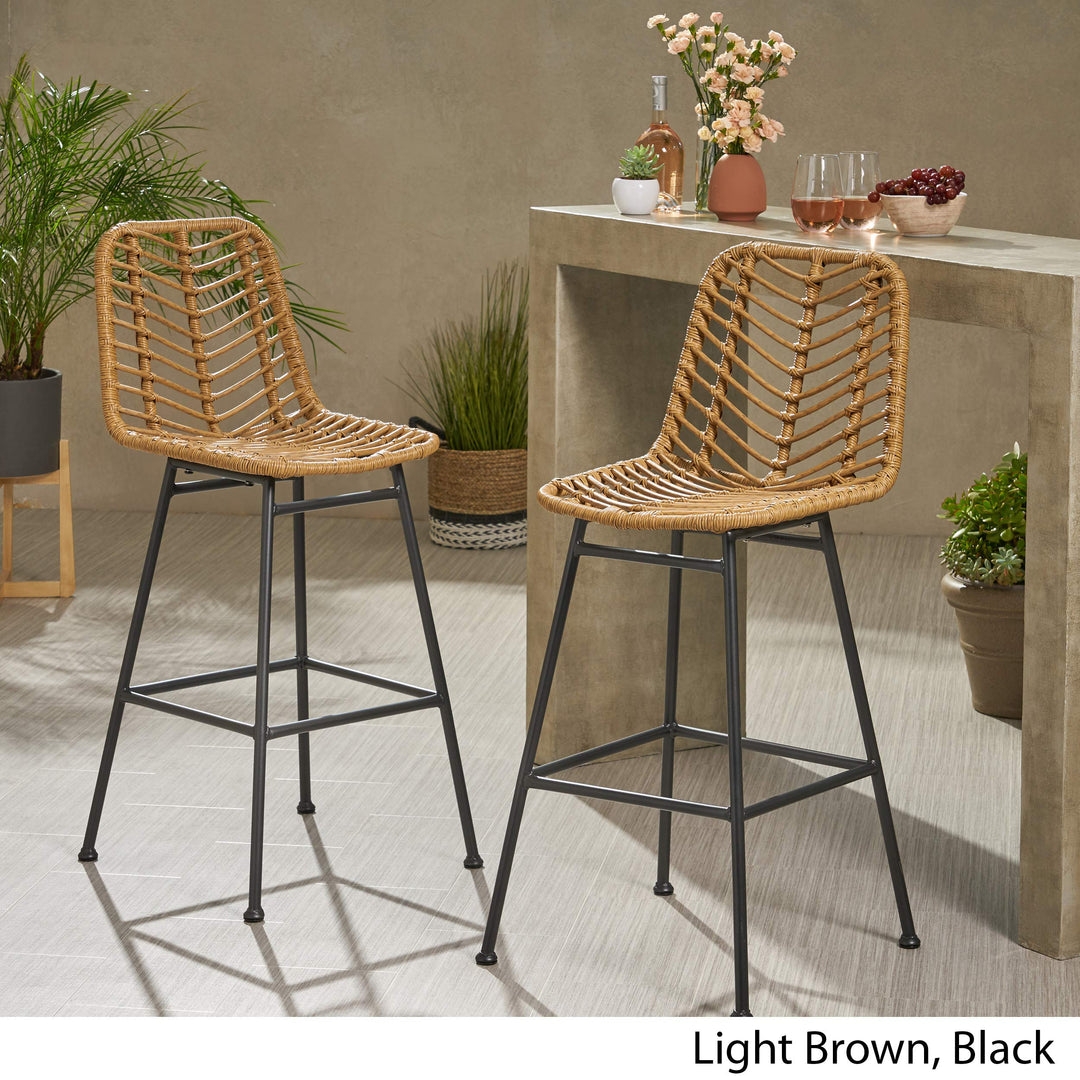 Sawtelle Outdoor Wicker Barstools (Set of 2) by Christopher Knight Home