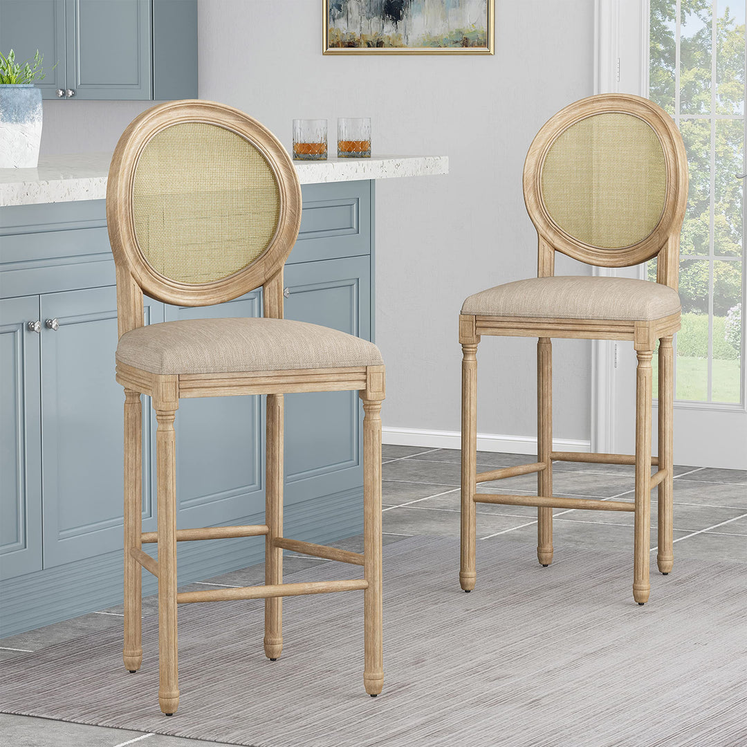 Christopher Knight Home Caspar French Country Wooden Barstools with Beige + Natural