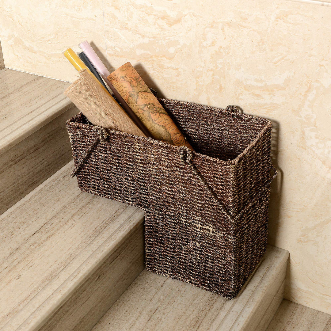 Villacera 14-Inch Wicker Stair Case Basket with Handles|Handmade Woven