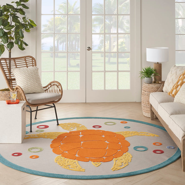 Nourison Aloha Indoor Outdoor Coastal Sea Turtles & Beach Area Rug