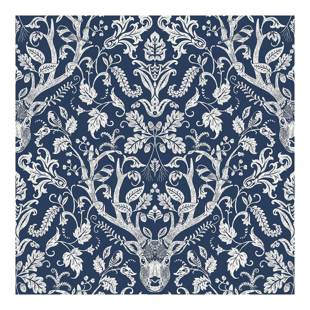 Navy Escape to The Forest Peel Stick W X 20.5in Blue Damask Wildlife Vinyl