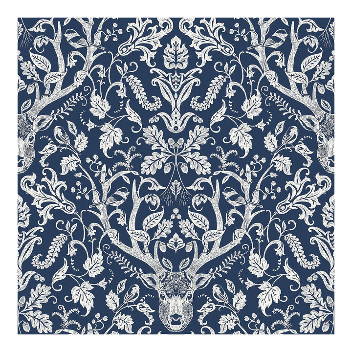 Navy Escape to The Forest Peel Stick W X 20.5in Blue Damask Wildlife Vinyl