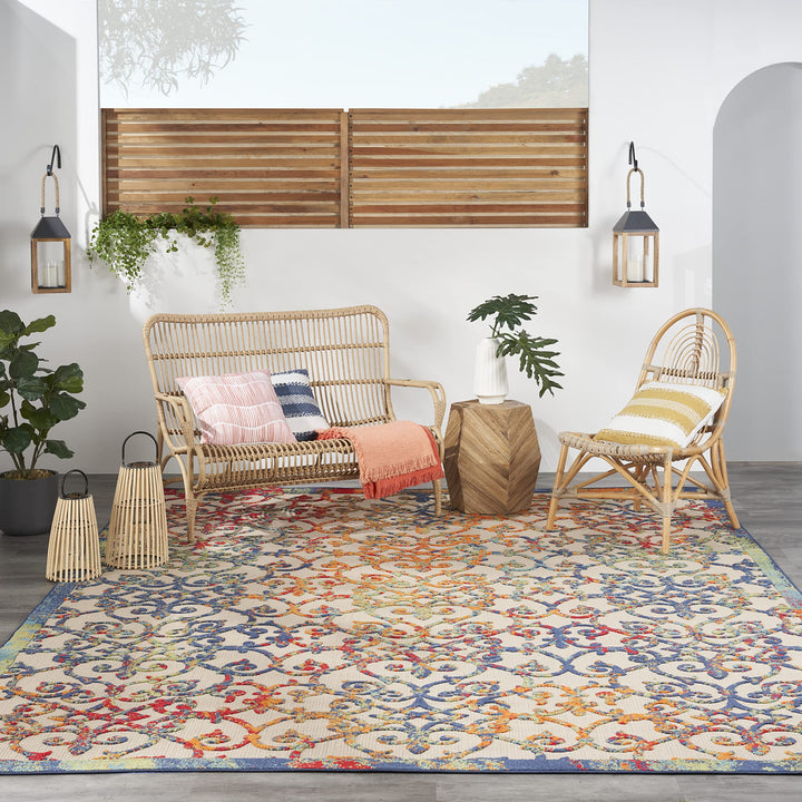 Nourison Aloha Indoor/Outdoor Multicolor 9' x 12' Area Rug Transitional French 9' x 12' - Multi