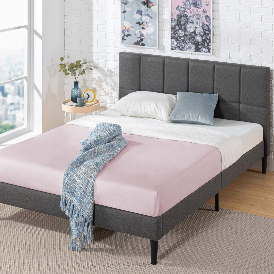 ZINUS Lottie Upholstered Platform Bed Frame with Short Headboard / Mattress Grey - Full