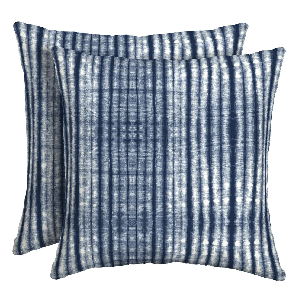 16 X in Outdoor Square Throw Pillow L W 5 H Blue Striped Bohemian Eclectic 2 Count - Blue Shibori Stripe