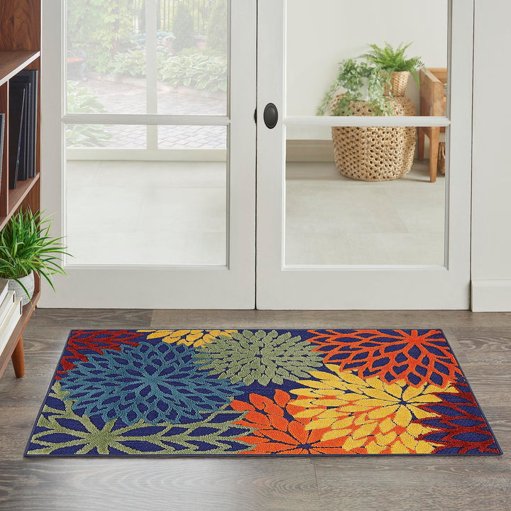 Nourison Aloha Indoor-Outdoor Navy Multicolor 2'8" x 4' Area Rug Easy Cleaning 2'8" x 4' - Navy/Multicolor