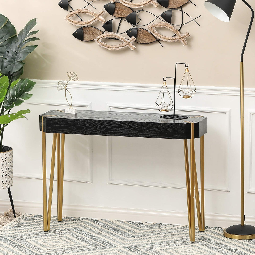 Wood and etal Console Entryway Table Black Gold odern Contemporary Rectangle