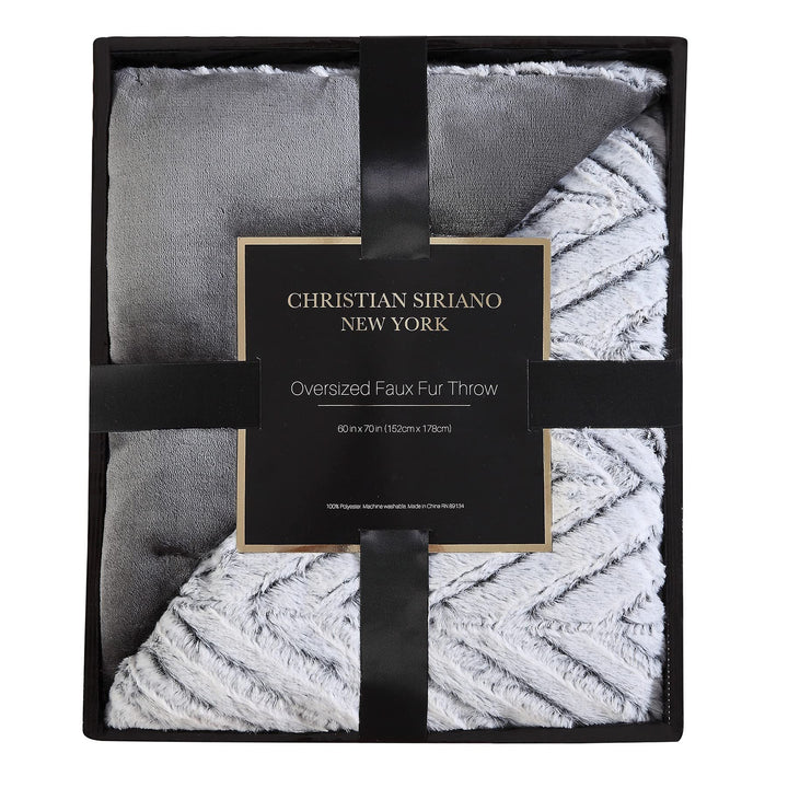 Christian Siriano - Grey Chevron Luxury Faux Fur Filled Throw (60" x 70") - Gift