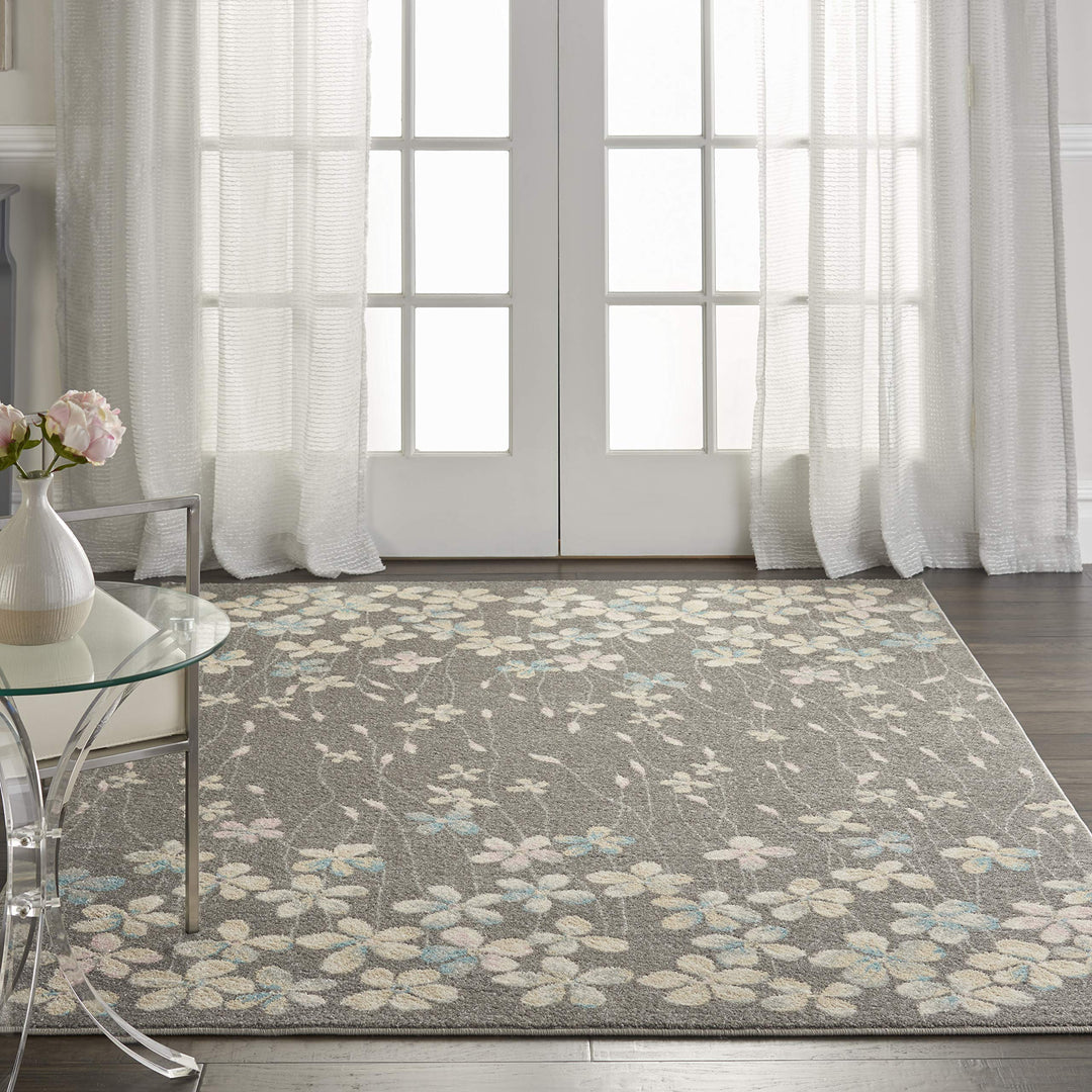 Nourison Tranquil Floral Grey/Beige 5'3" x 7'3" Area Rug Easy Cleaning Non 5'3" x 7'3" - Grey