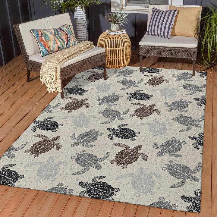 Indoor/ Outdoor Surfside Turtle Washable Rug New