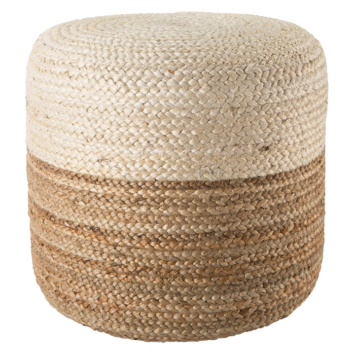 Ombre White/Beige Cylinder Pouf White Stripe Global Nautical Coastal Jute Single