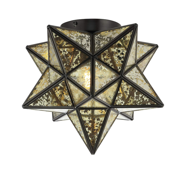 JONATHAN Y JYL9035D Stella 12" Moravian Star Metal/Glass LED Flush Mount Oil Rubbed Bronze/Mercury