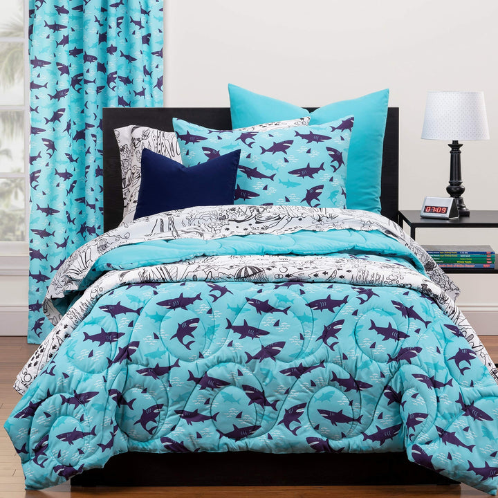 2 Piece Shark Comforter Twin Set Kids Shark Bedding Under Sea Fish Creature Twin/Full - Queen/Full - Diamond Home USA