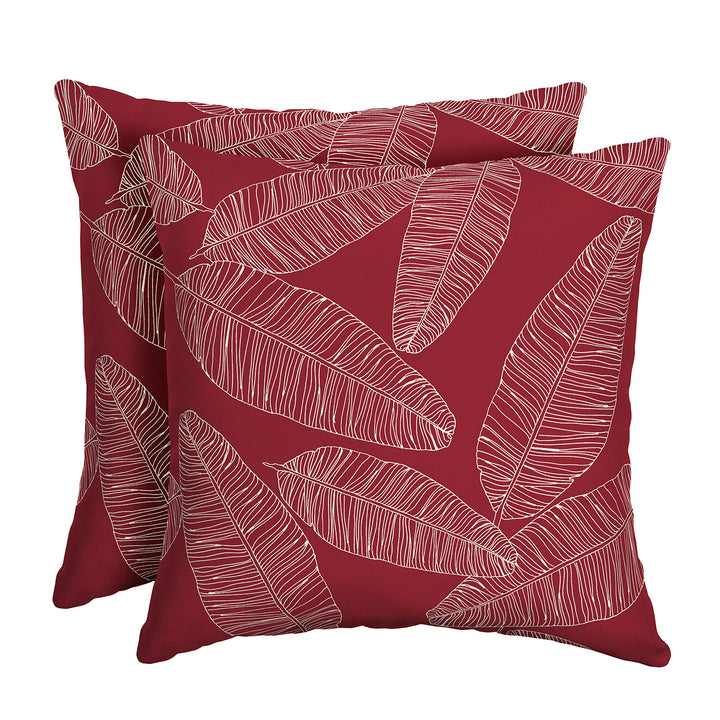 Arden Selections Outdoor Toss Pillow Set of 2 16 x 16 Water Repellent Fade 2 Count - Red Leaf Palm