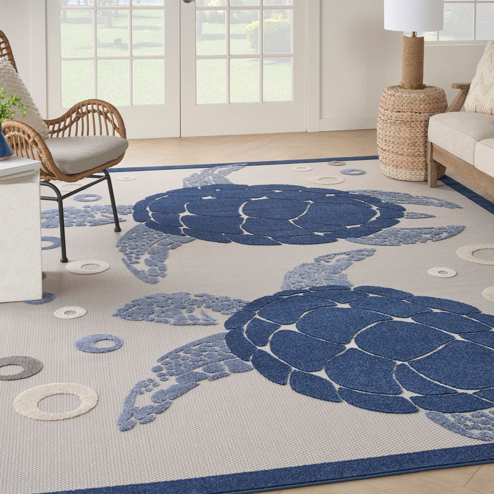 Nourison Aloha Indoor/Outdoor Navy Blue 7'10" x 10'6" Area Rug Easy Cleaning Non 7'10" x 10'6" - Blue/Multi/Navy