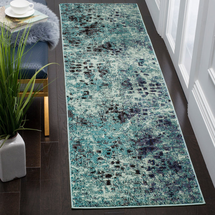 SAFAVIEH Monaco Collection Runner Rug - 2'2" x 8' Grey & Light Blue Boho Chic