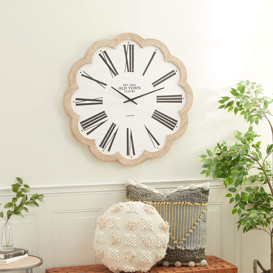 White Wood Farmhouse Wall Clock 33 X 1 Country