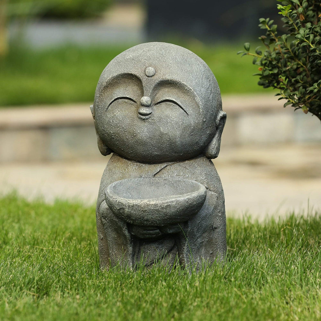 Gray Mgo Little Buddha Monk and Bowl Garden Statue Grey Oriental Magnesium Oxide