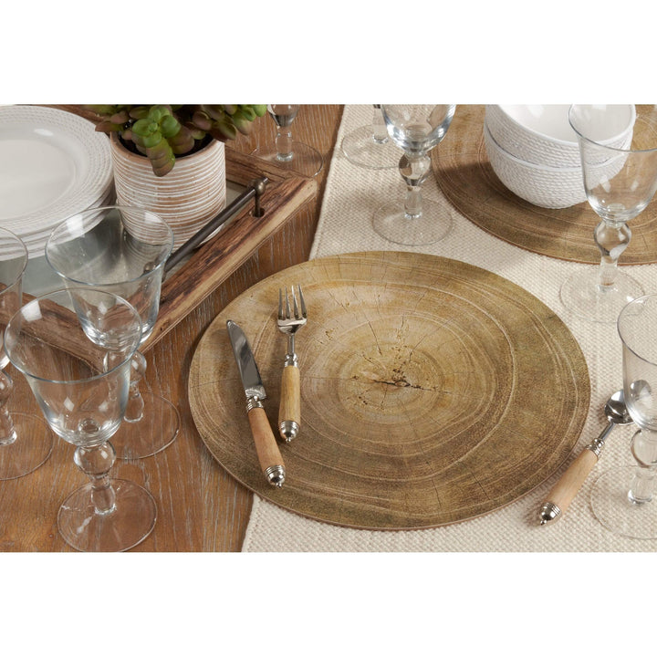 Wood Print Table Mats (Set of 4) Tan Round Synthetic Fiber